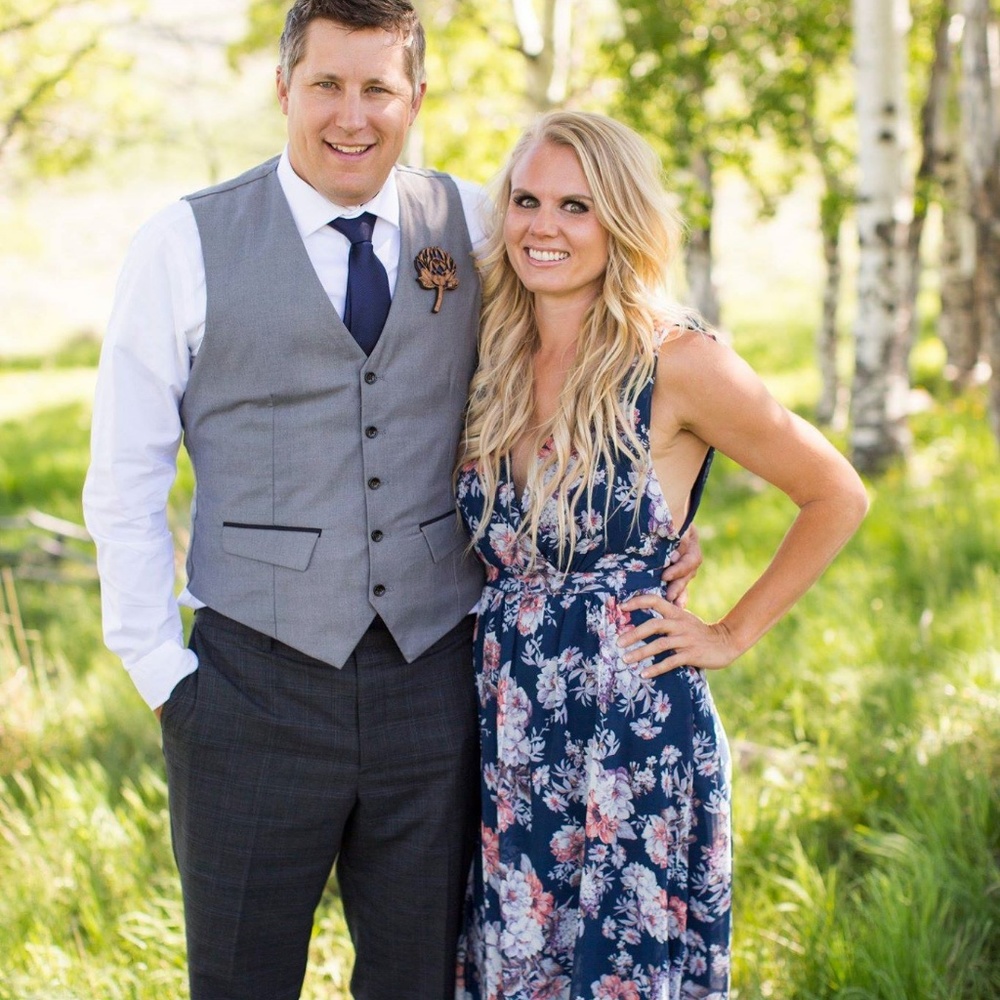 Long Navy Blue Floral Wedding or Prom Dress - Picture 2 of 5